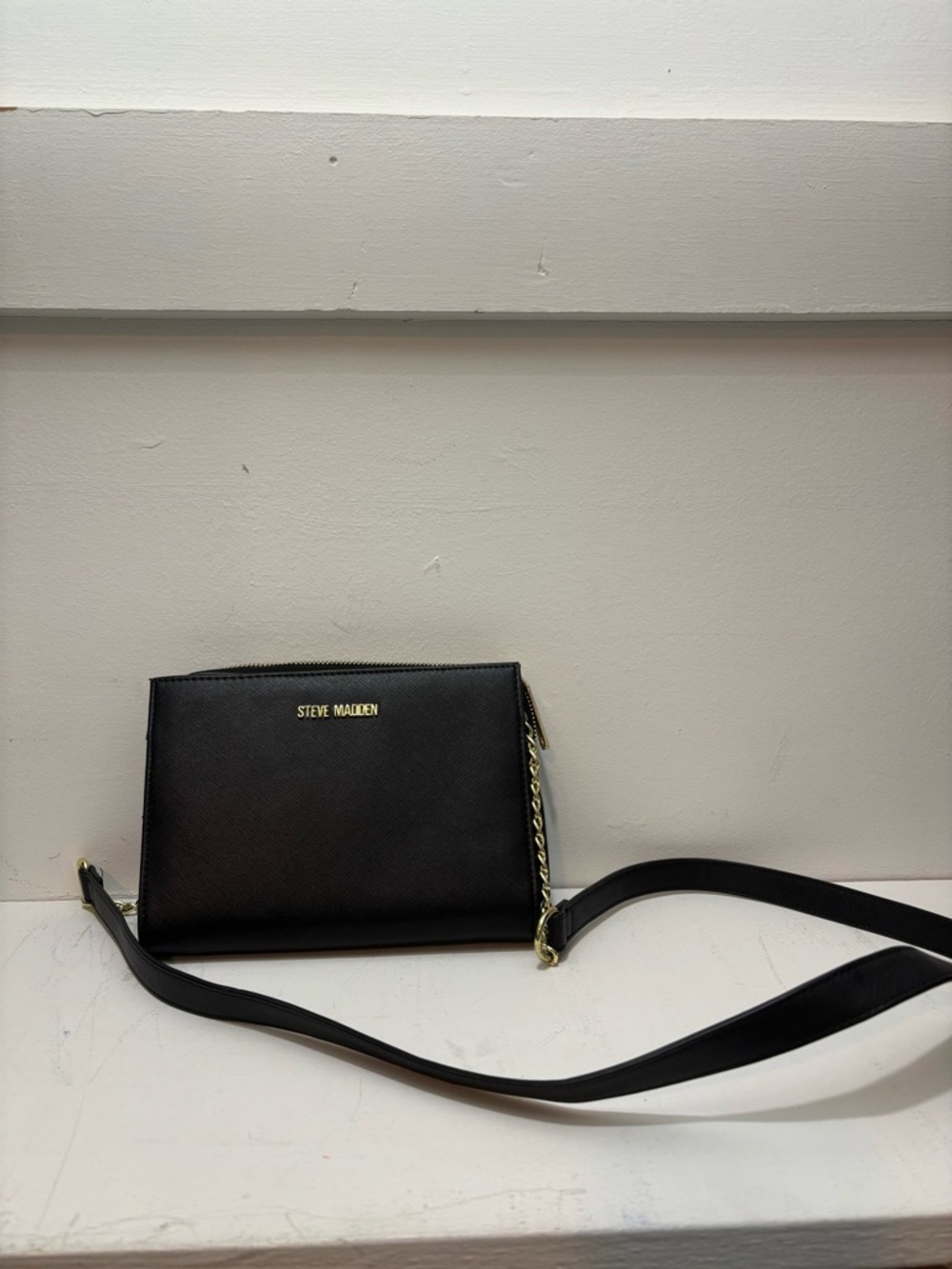 Steve Madden Black Crossbody with Gold Chain Accent